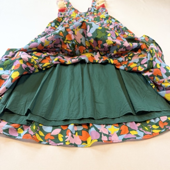 J.Crew Size XS Tassel Dress Confetti Green Floral Organic Cotton Tiered Midi - Picture 9 of 16